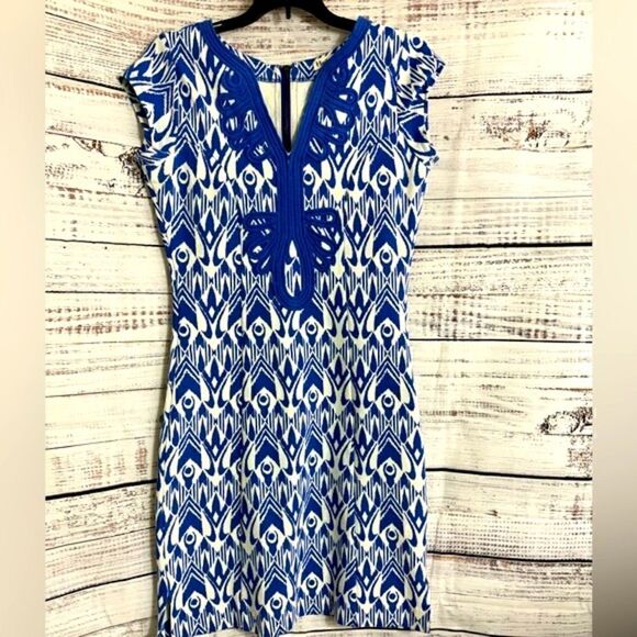 Hatley Dress Womens size Small petite Ikat Print Shift cotton blend embroidered - Picture 2 of 13